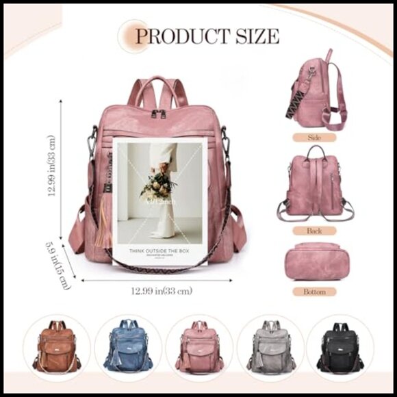 PU Leather Convertible Backpack Purse Fashion Travel Shoulder Bag Multi-Pocket main image 4
